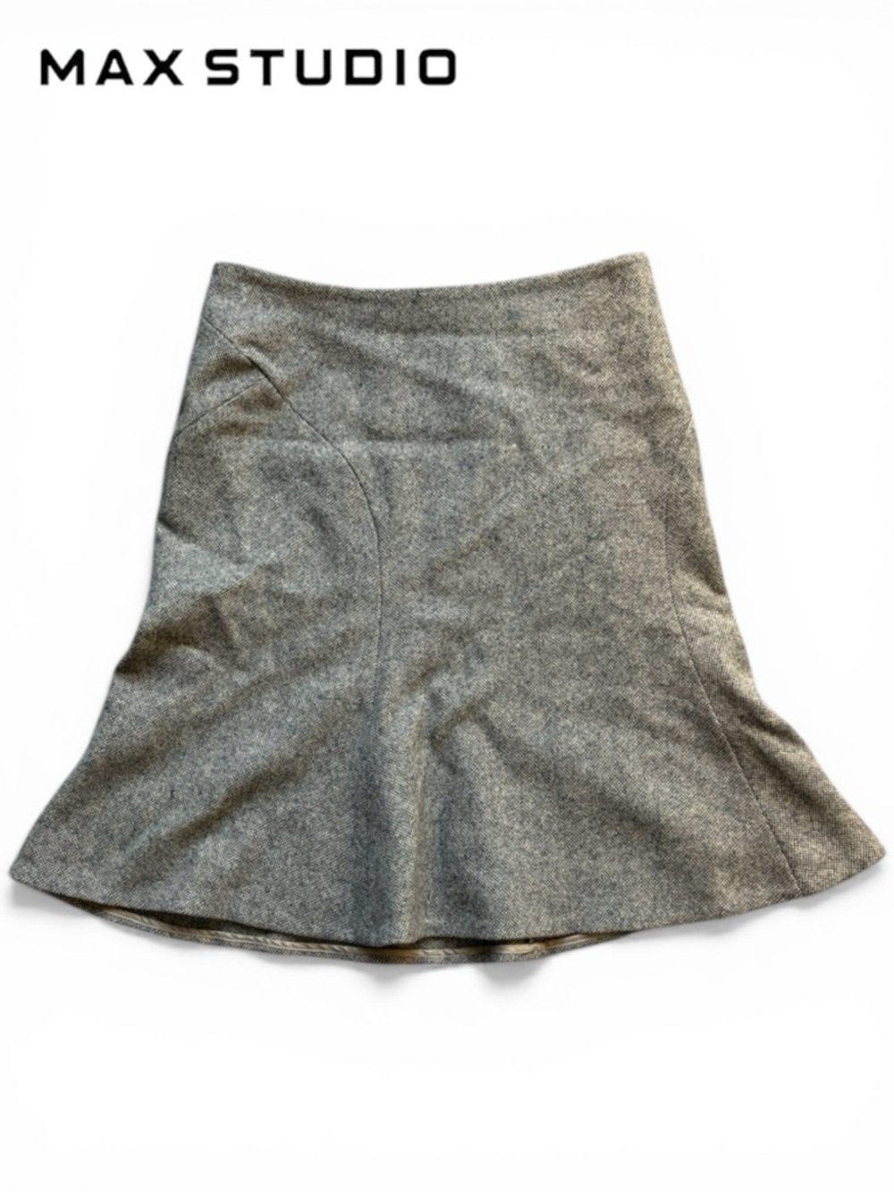 Max Studio Skirt Special Edition Tweed Wool Black & Tan Mermaid Flare Bell | 4